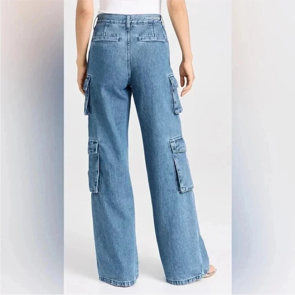 Favorite Daughter The Carly Shortie Cargo Jeans Wide Leg High Rise Denim Blue - Picture 4 of 10